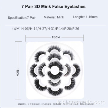 7 paires de faux cils différents de vison 3D de modèle 3D avec l&#39;emballage de plateaux de fleurs